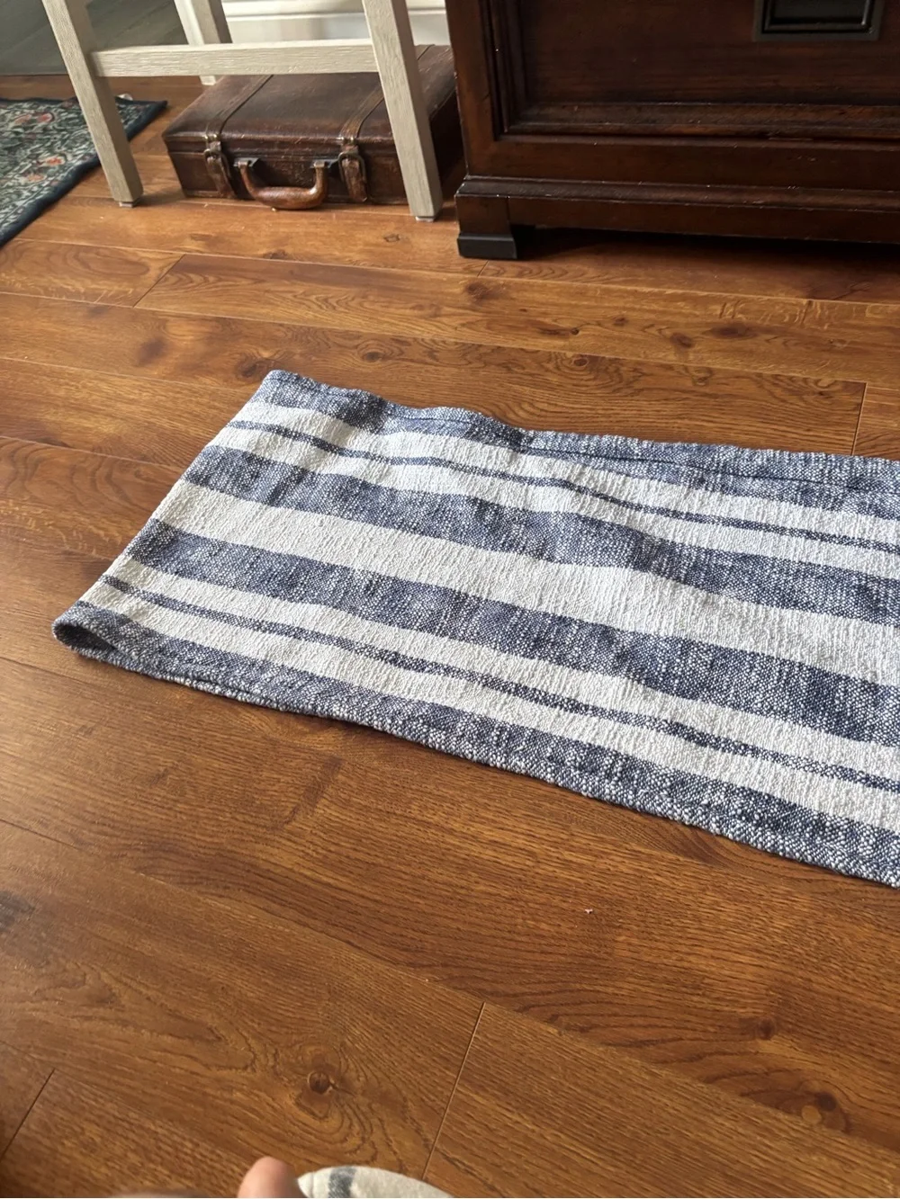 blue and white stripe table runner